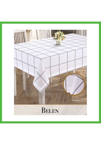 Vaveni Keten Tek Masa Örtüsü Tablecloth 155x260 Cm Yemek Masası Örtüsü Belen Model Krem Arz