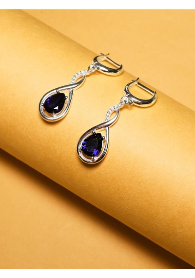 Brezza Lusso Jewelry 925 Ayar Su Damlası Safir Zirkon Taşlı Gümüş Küpe