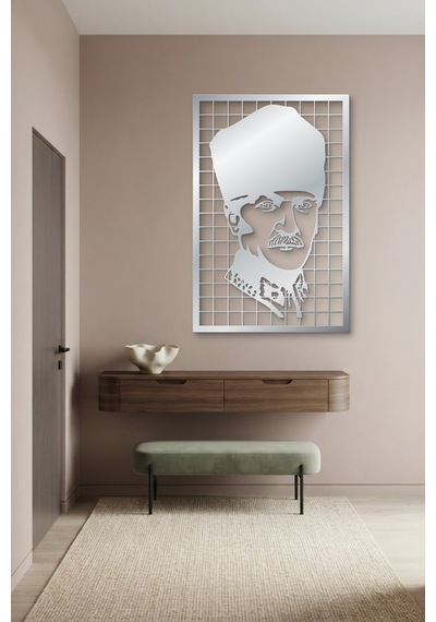 Mustafa Kemal Atatürk Metal Duvar Tablosu - Duvar Sanatı - Duvar Dekoru - Gümüş