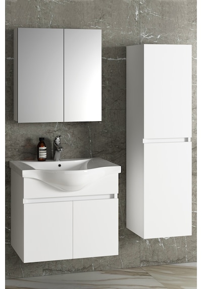 Yıldız 55+35 Cm Beyaz Mdf Lavabolu Asma Banyo Dolabı Takımı Beyaz
