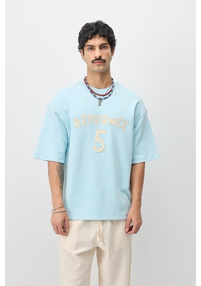 Vamos Oversize Baskılı Tişört V70-188 Bebe Mavi