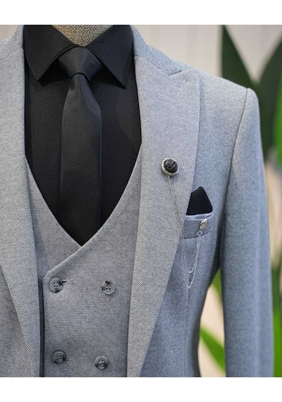 Beystil Sivri Yaka Gri Takım Elbise Elanor- Slim Fit Gri