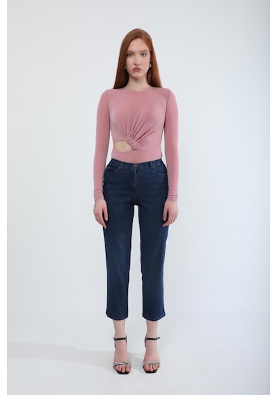 Blue White Kadın Beli Lastikli Likralı Esnek Jean Pantolon Koyu Mavi 34