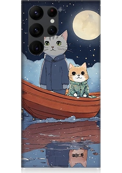 Samsung Galaxy S22 Ultra Uyumlu Sandaldaki Kediler Desenli Silikon Kılıf