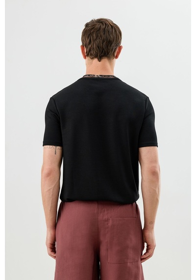 Antioch Pamuklu Düğmeli Yaka T-shirt Siyah