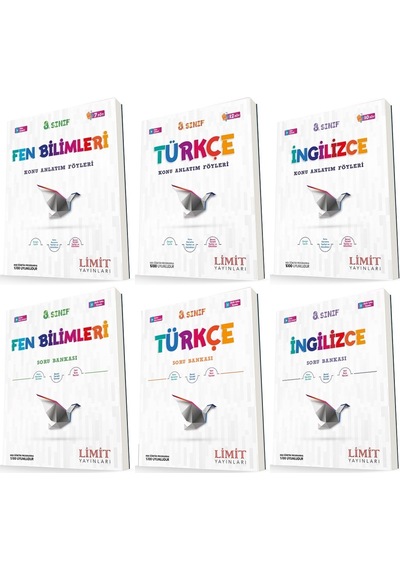 Limit 8. Sınıf Fen + Türkçe + İngilizce Konu Föyleri + Soru Seti 6 Kitap 2023