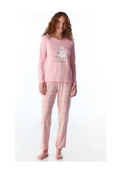 Penti Pembe Rahat Kalp Uzun Kollu Pantolon Pijama Takımı Pk32