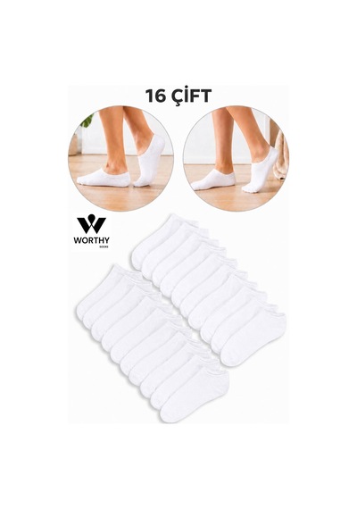 Worthy Socks 16 Çift Kısa Patik Bilek Çorap 16'lı Paket Beyaz