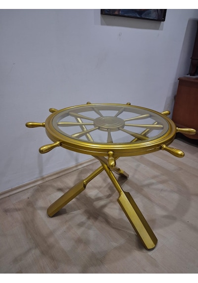 Orta Sehpa Dümen 90636 Model Ahşap Çapraz X Ayak Parlak Gold Lake Boya El Yapım Gold