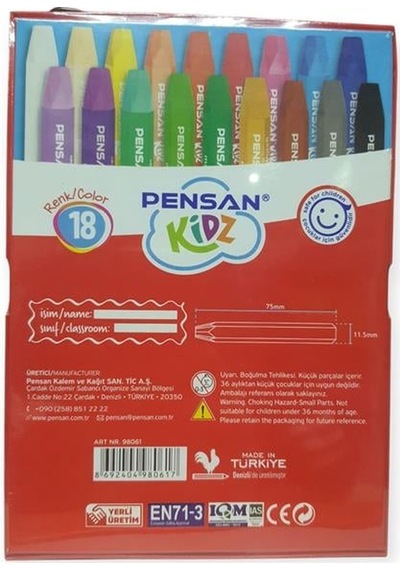 Pensan Kidz Karton Kutulu Pastel Boya 18 Renk Set Çok Renkli