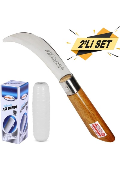 Ergenay Aşı Bıçağı Eğri Uçlu Bağ Bıçağı Çakı + Aşı Bandı 2'Li Set N11.59