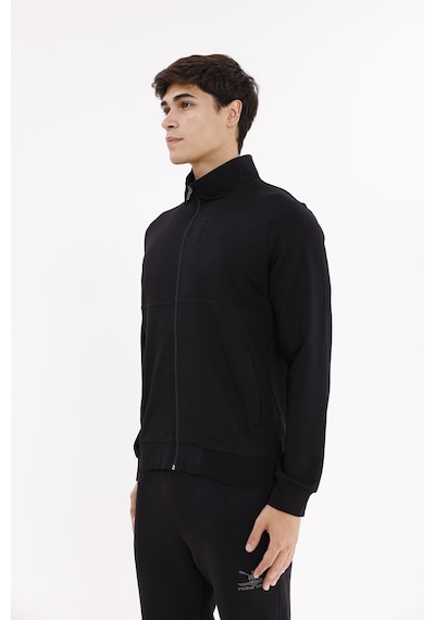 Rowinger Üç Cepli Yaka Detaylı Fermuarlı Rahat Kesim Ribana Manşetli Mevsimlik Sweatshirt Black