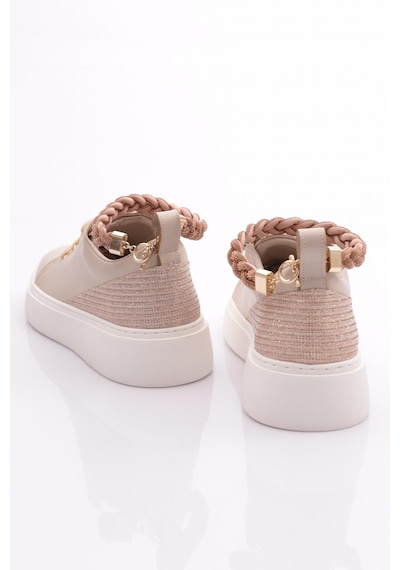Dgn Es851 Kadin Kalin Taban Halhal Detayli Silver Taşli Sneakers Ayakkabi ES851-2007-R0152 Bej