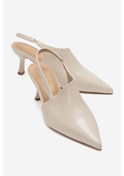 Luvi Shoes Yarel Ekru Cilt Kadın Topuklu Ayakkabı