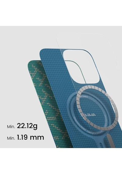 Apple Uyumlu iPhone 16 Pro Max Magsafe Özellikli Kılıf Aramid Fiber Pitaka Tactile Woven Monogram Serisi Yeşil