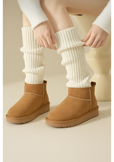 Ozzy Socks Tozluk Akrilik Triko Örgü Leg Warmer Ayak Isıtıcı Ekru Ekru