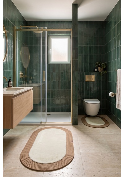 Banyo Paspası Takımı 60x100+40x60 Cm Düz Bej & Camel