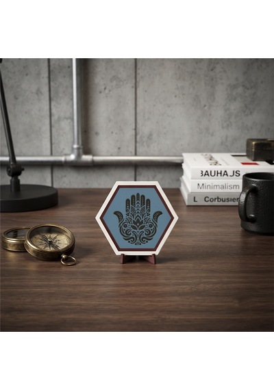 Minimalist Hamsa Tasarımlı Masaüstü Aksesuarı, Çalışma Masalarınıza Zarif Bir Dokunuş Katan Estetik Obje 10x10 Cm, Gök Mavi
