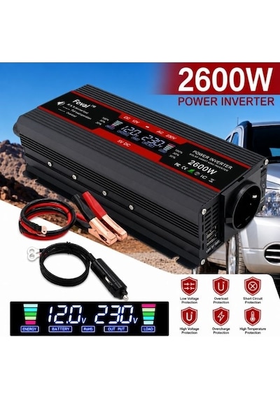 Foval 2600w 12v 230v Ekranlı İnverter Taşınabilir Voltaj Dönüştürücü