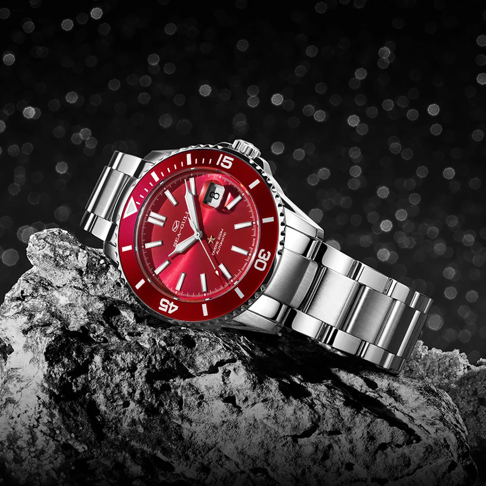 Sea-gull Ocean Serisi 200m Su Geçirmez, Safir Kristal Camlı, Gravürlü Arka Kapaklı 44 Mm Diver Saat Metalik