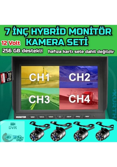 Tarımsal Araçlara 7'' Dvr Ekran Ve 4 Ad Beyaz Ledli Kamera Seti