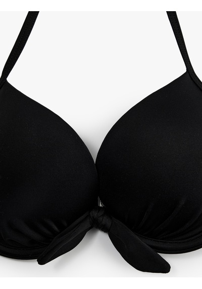 Koton Kalp Yaka Fiyonk Detaylı Push-up Bikini Üstü Siyah 6sak10004mm