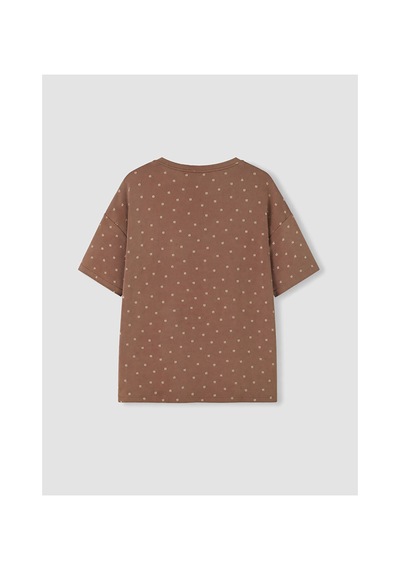 Lcw Dream Kahverengi Bisiklet Yaka Desenli Kadın Kaprili Pijama Takımı