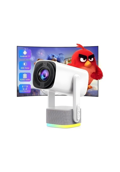 4k Kablosuz Projektör Ultra Hd 4 Saat Şarj Kapasitesi 300 Ansı Wifi 6 Bluetooth 5.2uzaktan Kumandalı Beyaz