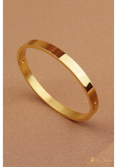 Çelik Kelepçe - Sade Düz Çelik Kelepçe Bileklik Kalınlık 0,6mm Gold - 662082530 Gold