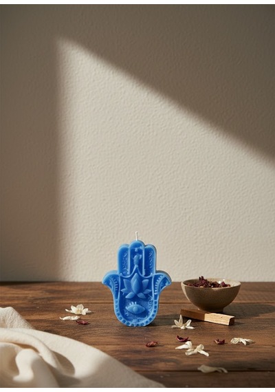 Hamsa Eli Dekoratif Mum Mavi