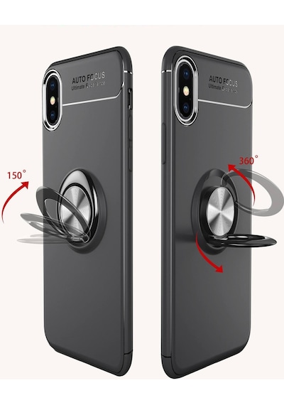 Apple iPhone Uyumlu  Uyumlu Xs Max Kılıf Range Yüzüklü Silikon - Siyah-mavi