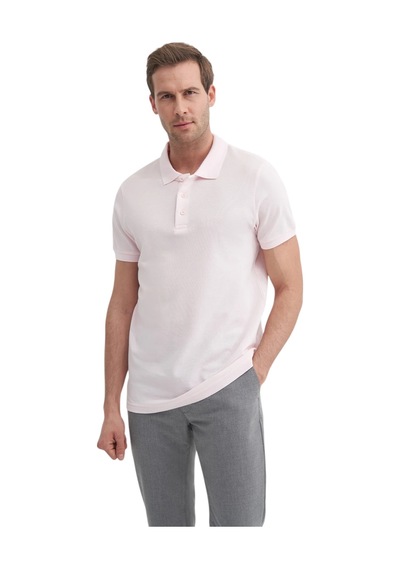 Cazador Erkek Polo Yaka Slim Fit Pike Düz Pamuklu Tişört Pudra