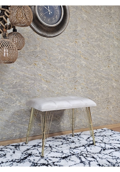Zafir Metal Gold Tel Ayaklı 60 Cm Puf Bench - Puf - Bench - Oturak - Mutfak Oturağı - Antre Oturağı Krem