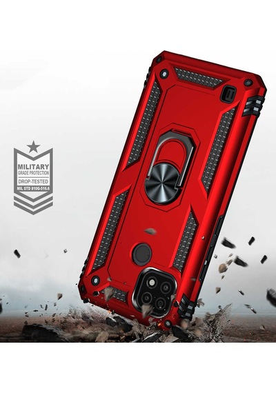 Realme C21 Kılıf Kamera Koruyucu Manyetik Standlı Tank Koruma Pazarplus Siyah