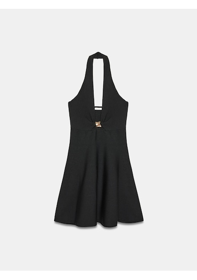 Dilvin 90269 Metal Detaylı Peplum Triko Elbise-siyah