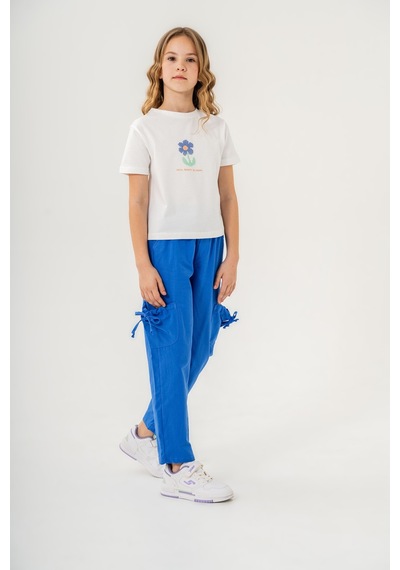 Mısstuffy Kız Çocuk Pamuklu T-shirt Keten Pantalonlu Yazlık Takım 6-9 Yaş Beyaz - Mavi Mısstuffy Kız Çocuk Pamuklu T-shirt Keten Pantalonlu Yazlık Takım 6-9 Yaş Beyaz - Mavi
