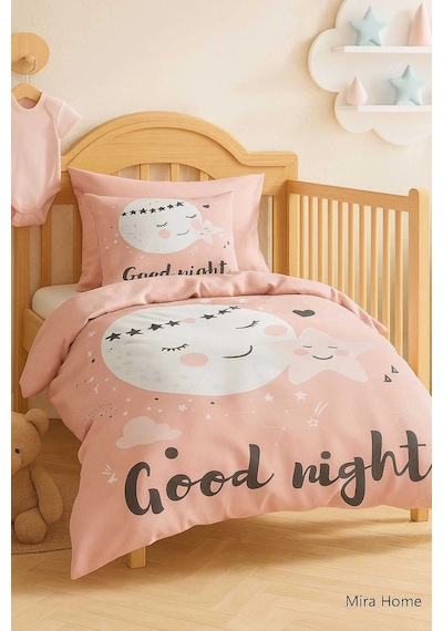 Yenidoğan Kız Bebek Nevresim Takımı %100 Pamuklu Good Night Çok Renkli