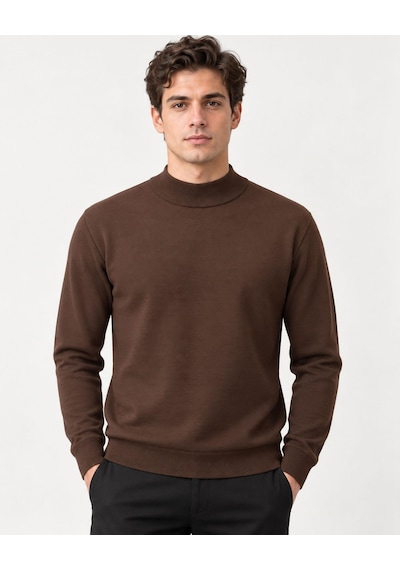 Classics Men Slim Fit Polo Yarım Balıkçı Uzun Kol Erkek Triko 07425 Kahverengi