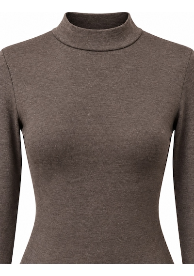 Mixray 2243 Kadın Yarım Balıkçı Yaka Uzun Kollu Slim Fit Bluz Kahve