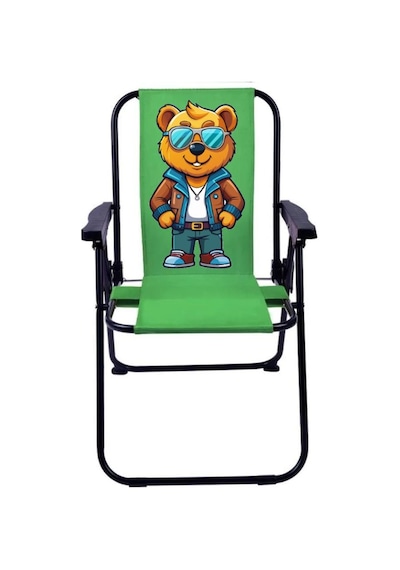 Exent Gözlüklü Maskot Ayı 2-6 Yaş Lüx Çocuk Piknik Sandalyesi-mini Kamp Sandalyesi-yeşil