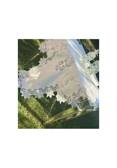 Salon Takımı Kayla Model Krem-krem 5 Parça Keten Dantelli Masa Örtüsü Runner Seti Bzckh1372 Çok Renkli