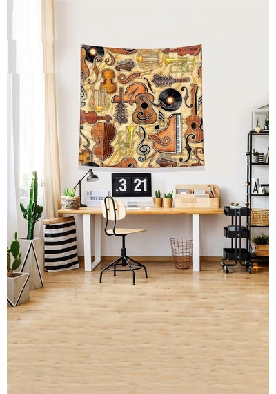 Pelangi Turuncu Müzik Aletleri Leke Tutmaz Kadife Kumaş Duvar Örtüsü Duvar Halısı Tapestry Kwll320, 35 X 50 Diğer