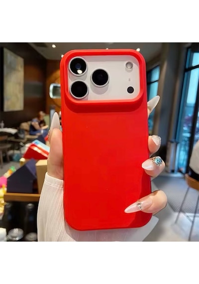 Apple Uyumlu iPhone 17 Pro Kılıf Kamera Çıkıntılı Yumuşak Silikon İçi Kadife Lansman Kapak . Kırmzı