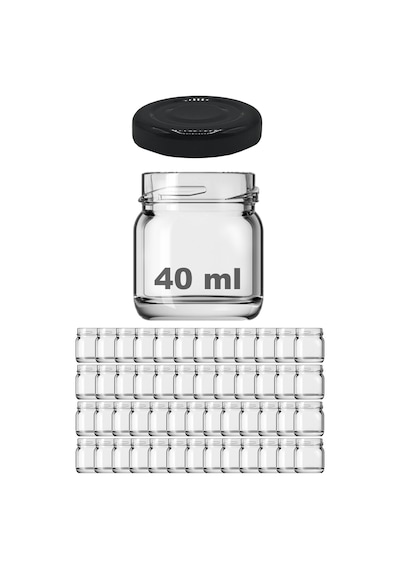 Afracam 40 Ml Metal Kapaklı Şeffaf Cam Kavanoz 50 Adet Siyah