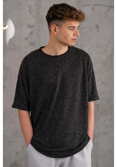 Oversize Bisiklet Yaka Likralı Erkek Yazlık T-shirt 001