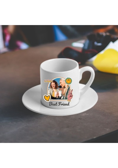Best Friend Tasarımlı Fotoğraf Baskılı Türk Kahvesi Fincanı En Yakın Arkadaşa Hediye Beyaz