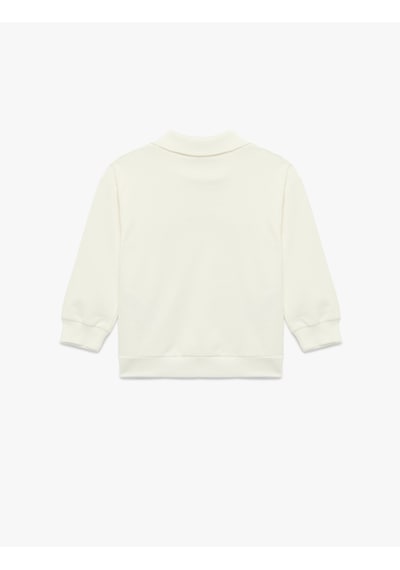 Koton Pamuklu Fiyonk Baskılı Şardonlu Uzun Kollu Polo Yaka Sweatshirt Ekru 6smg10063ak Ekru