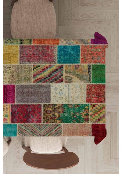 Çok Renkli Patchwork Dokuma Leke Tutmaz Masa Örtüsü Mso291n11