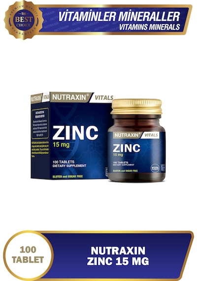 Nutraxin Zinc Sulphate 15 Mg Çinko Takviyesi 100 Tablet Ve Hücre Sağlığı İçin