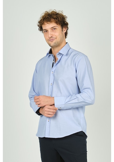 De Leone Erkek Slim Fit Uzun Kollu %100 Pamuk Gömlek 2008 Açık Mavi Açık Mavi
